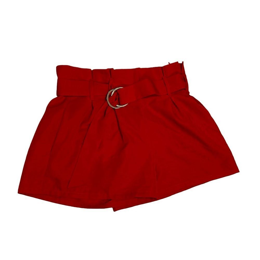 Jealous Tomato High Waisted Paperbag Red Belted Shorts, Large